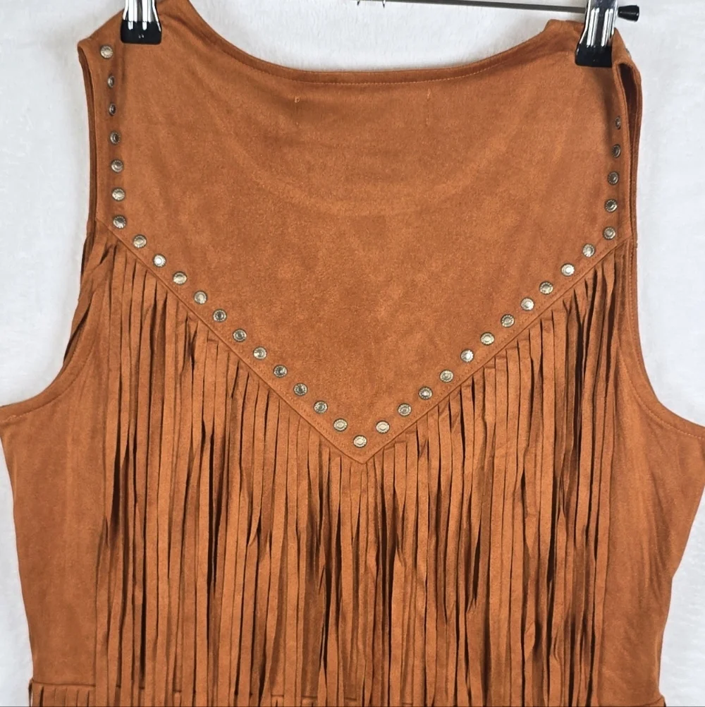 Idyllwind Garland Hippie Studded Fringe Faux Suede Sleeveless Mini Dress Sz.M - Picture 8 of 16